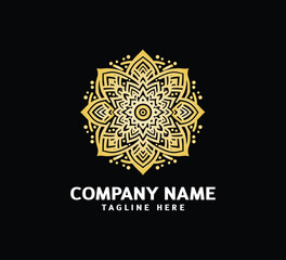 Gold Mandala logo design. Abstract beauty Mandala. Floral ornament. Decorative circle ornament style