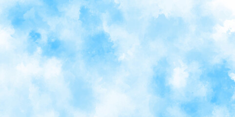 Panorama of blue sky and White cloud nature background .Classic hand painted Blue watercolor background for design.Aquarelle hand painted paper textured canvas for vintage ,invitation card, template.