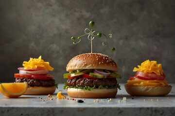 burger with fries Spring Euphoria: Burger Extravaganza - obrazy, fototapety, plakaty