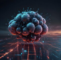 abstract futuristic cloud storage, deep learning data ai technology, robotic, molecule of chemical, atom cell science, hacker online cyber network, system of background illustration 3d rendering, digi - obrazy, fototapety, plakaty