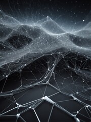 silver theme abstract tech background with neural network connections and digital waves from Generative AI