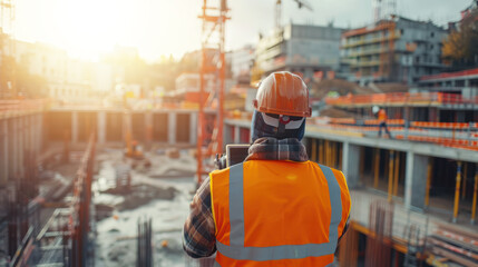 civil engineer using advanced technology for risk assessment at a construction site, Smart civil...