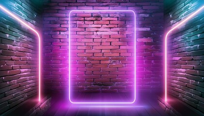 Modern futuristic neon lights on old grunge brick wall room background art, background wallpaper stone, wallpapers, photos, background, landscape, Ai Generate 