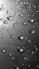 A close-up image featuring water droplets on a reflective surface, showcasing the intricate patterns formed by the droplets and light reflections.