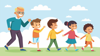 Children eagerly followed along imitating the steps shown by their elders as they learned the significance and history behind each movement.. Vector illustration