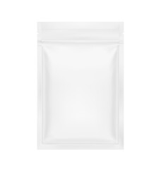 Resealable mylar bag mockup with zip lock and tear notch. Realistic vector illustration isolated on white background. Flat lay view. Packaging for cosmetic, food, pet. Ready for your design. EPS10.