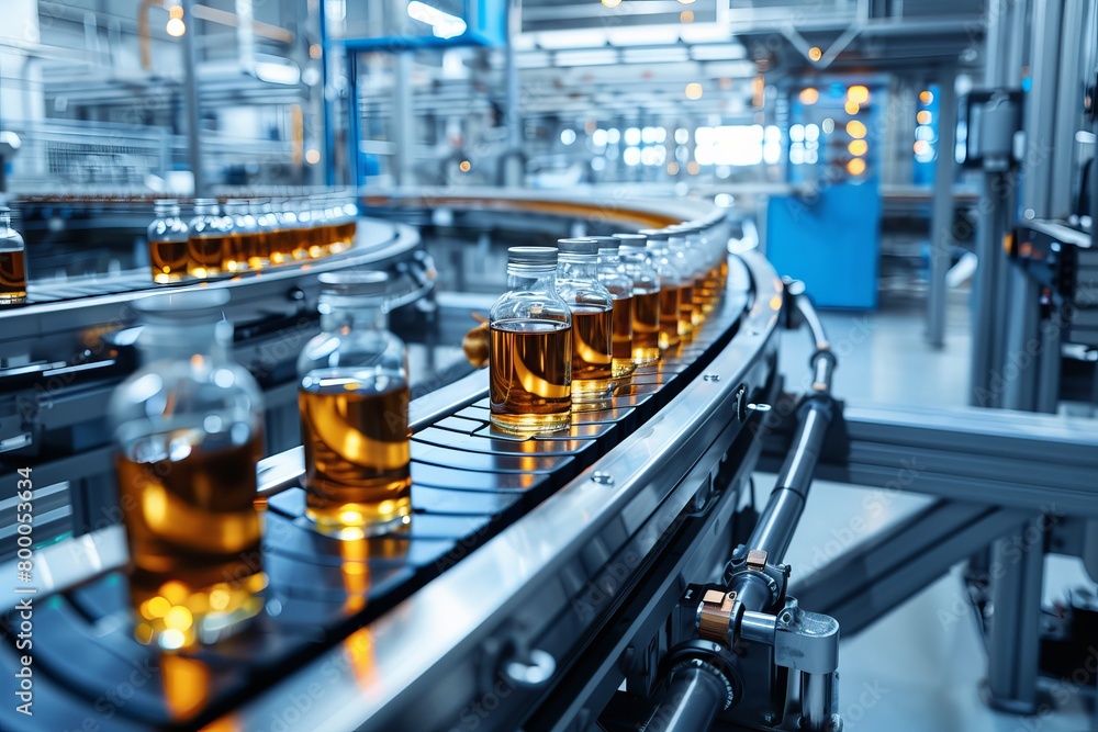 Poster efficient whiskey bottling process in a standard factory production line for high quality production