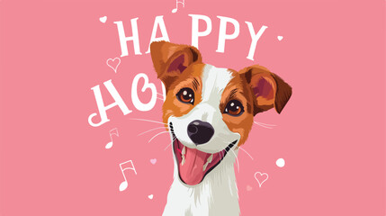 Cute Jack Russell Terrier and word HAPPY on pink background