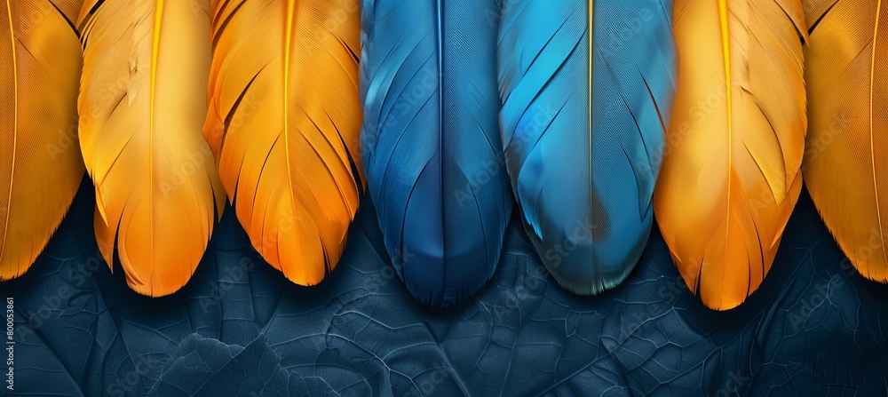 Poster vibrant avian feather pattern in a futuristic and colorful bird texture background