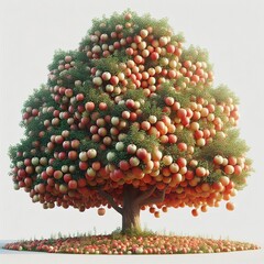 Giant Apple tree full of apples on a white background - obrazy, fototapety, plakaty