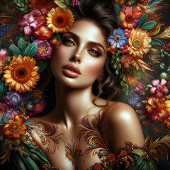 Floral Beauty: Radiant Woman