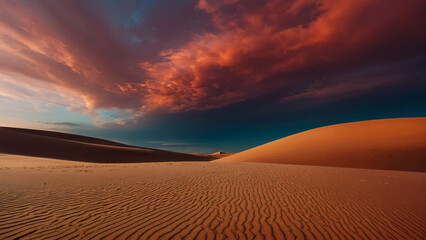 Sunset view to Tin Merzouga dune at Tassili nAjjer national park, Algeria
