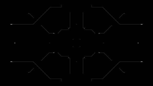 Futuristic glitchy HUD aim. Cyberpunk style distorted HUD screen. Tech user interface hologram screen for game, movie, sci-fi, drone footage, VR etc. Overlay template. Cyber, tech concept.