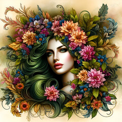 Naklejka premium Floral Beauty: Radiant Woman