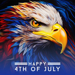 Red and blue color American bald eagle with typography Happy 4th of July independence day celebration banner poster 