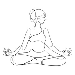 continuous line drawing of woman in yoga pose balancing asana style calligraphic