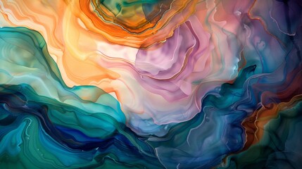 Abstract Painting of Colorful Waves in the Sky