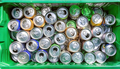 Symbolfoto, Müll, Abfall, viele leere Getränkedosen in einem Müllcontainer