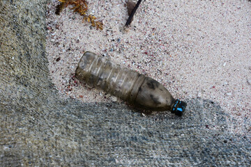 Dirty Plastic Bottle on a Sand Beach