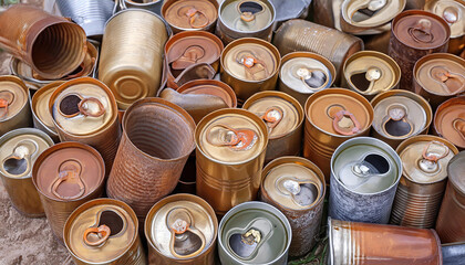 Symbolfoto, Müll, Abfall, viele leere rostige Konservendosen auf einem Haufen