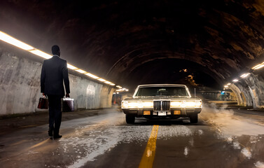 Spektakul&auml;re Geld&uuml;bergabe in einer dunklen Unterf&uuml;hrung