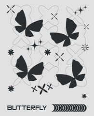 abstract poster y2k with butterfly. vector illustration 