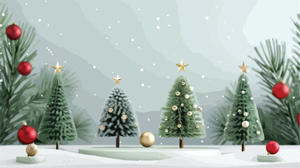 Decorative Christmas trees with podiums and balls 