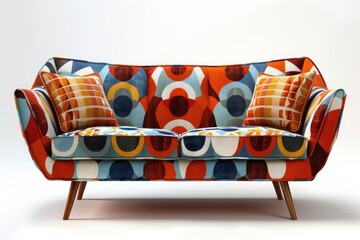 A retro-style sofa with geometric patterns