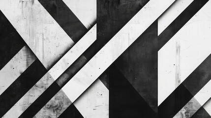 Black and white geometric pattern on wall, featuring triangles and rectangles