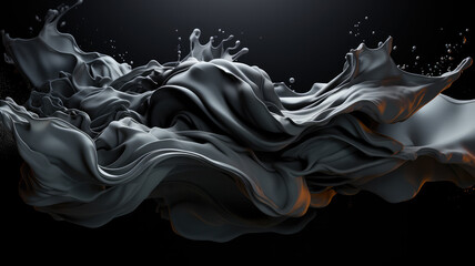 Abstract wavy aesthetic surface. Black flexible shape on black background. Three-dimensional visual effect. Inspiration mix of 3d art and fluid art. Abstract wallpaper