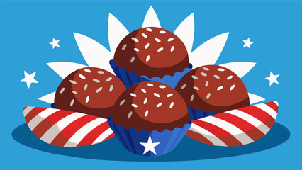 Uncle Sams Chocolate Truffles Rich and decadent truffles rolled in red white and blue sprinkles or coconut flakes.. Vector illustration - obrazy, fototapety, plakaty