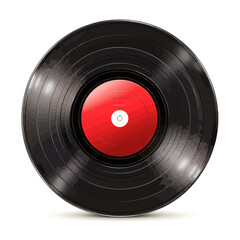 a black and red record on a white background