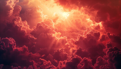 Dramatic Sky Showcasing a Majestic Display of Clouds Illuminated by Sunlight
