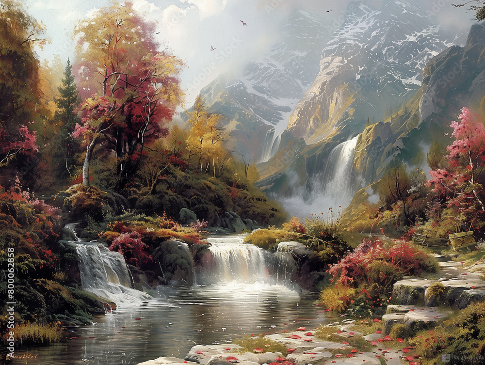 Poster waterfall in autumn