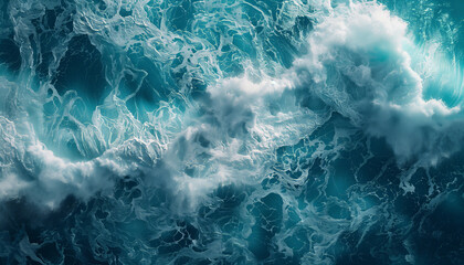 Captivating Turbulent Ocean Waves from Above: Aerial View of Dynamic Sea Patterns
