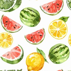 seamless Watercolor fruit Pattern. cute watercolor orange, lemon, and watermelon patterns for wallpapers, fabrics, textiles, and banners.