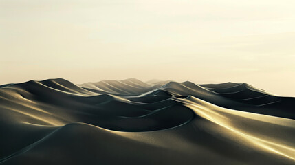 Imagine a smooth landscape of dark, Desert Dunes at Twilight