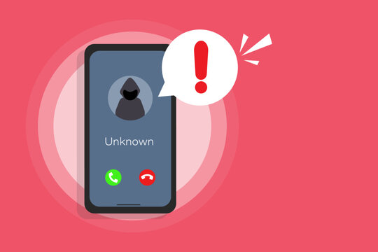 Smartphone call from unknown or stranger number. Scam, Fraud, and phishing on a mobile phone. Beware of the criminal. 