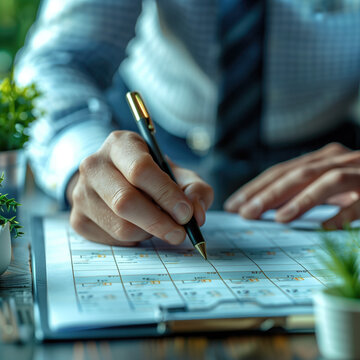 manos hombre escribiendo sobre papel blanco cronograma actividades, tiempos, cambios o modificaciones manuales de control y seguimiento, tonos claros