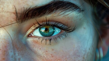 Closeup portrait of colored eyelash extensions
