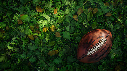 American football on green grass. Team sport concept