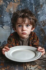 boy at the table with an empty bowl. selective focus