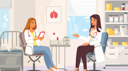 Female doctor talking with blood donor in clinic vector