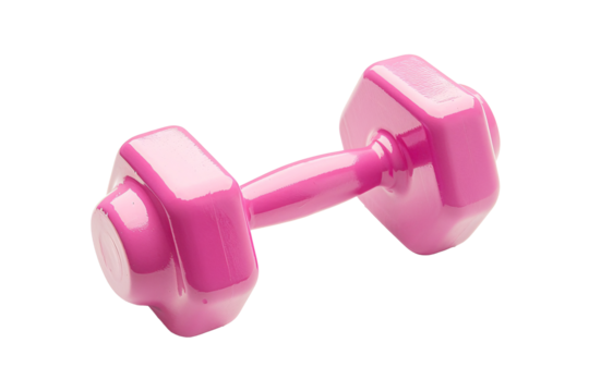 a pink dumbbell on a white surface - Powered by Adobe