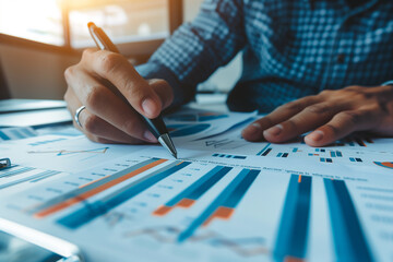 graphs and charts on the desk, business and financial concept