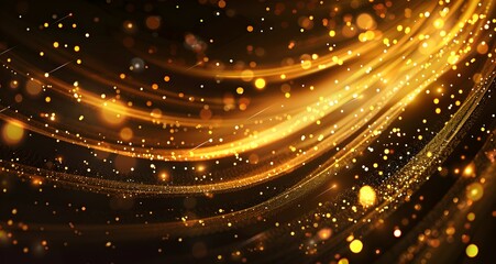Obraz premium A background of golden light streaks on black, glowing with sparkling and shiny effects. Vector illustration. Design element for luxury or award ceremony concept