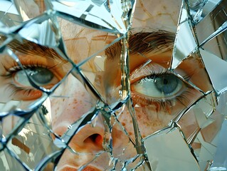 The face in the broken mirror reveals the stress and pressure within.