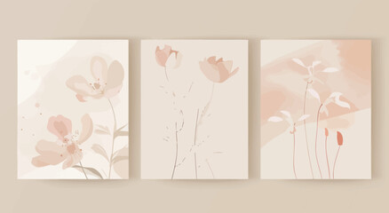 a set of three paintings of flowers on a wall