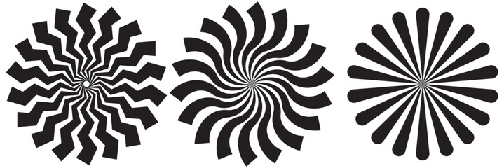 Sunburst element. Radial stripes background. Vector illustration. Sunburst element. Starburst, radial stripes. Set of ray, beam. Vector illustration.