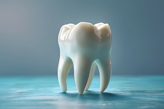 Healthy White Molar Tooth on a Blue Background: Dental Health Concept